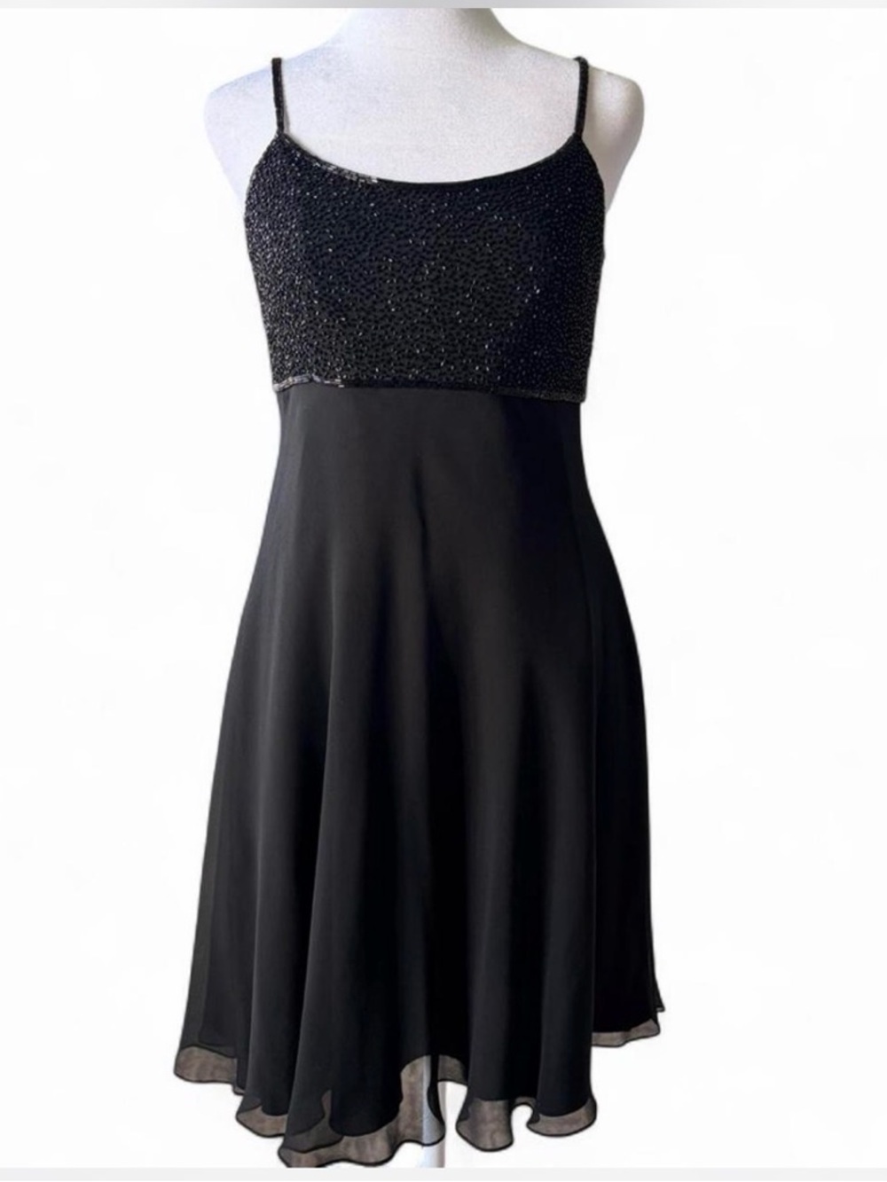 Cache Y2K Elegant Black Beaded 100% Silk Mini Dress